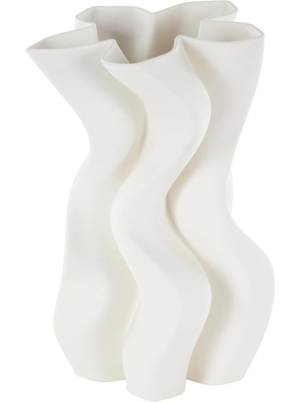 Abstract Ceramic Ribbed Decorative Vase - Wavy Centerpiece for Home Decor 8x8x13